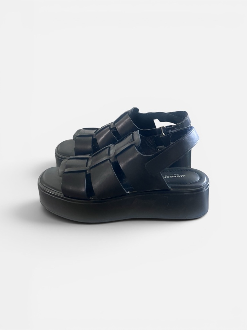 Vagabond Black Leather Platform Cage Sandals